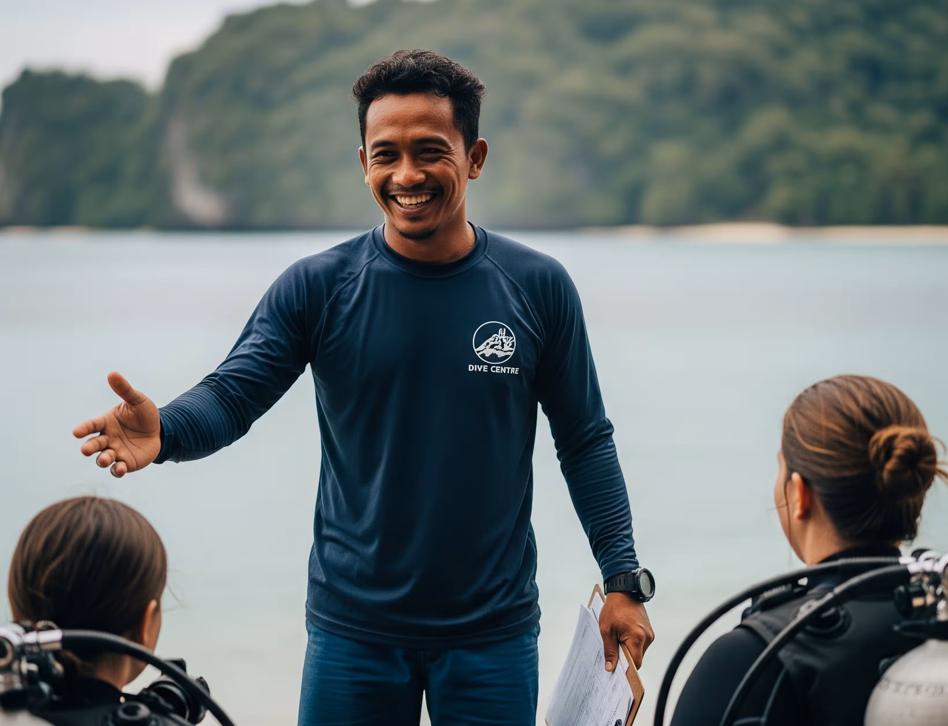 Dive instructor and manager discussing wages in a dive centre