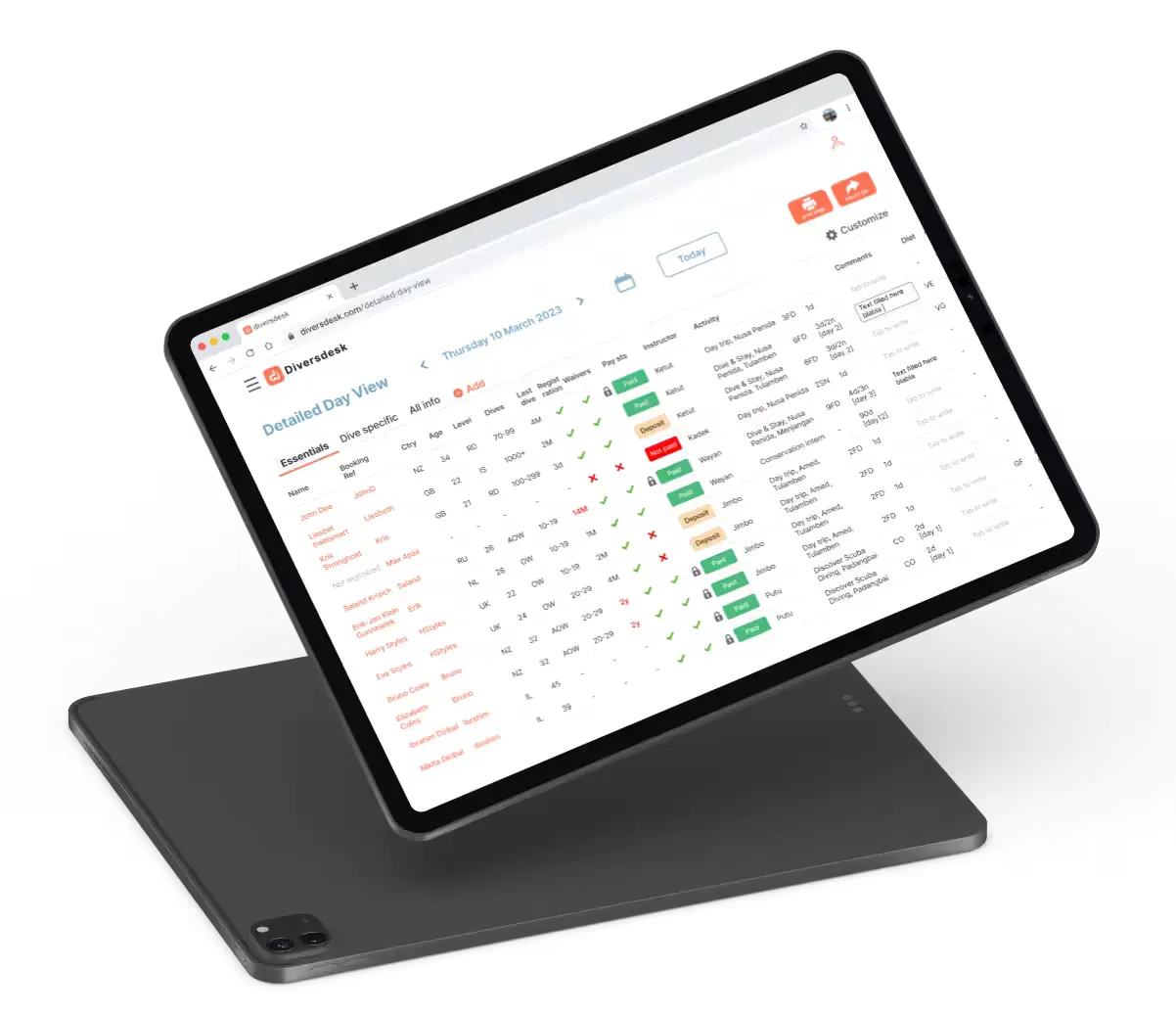 Macbook, ipad and iphone displaying dive center metrics using diversdesk dive shop management software
