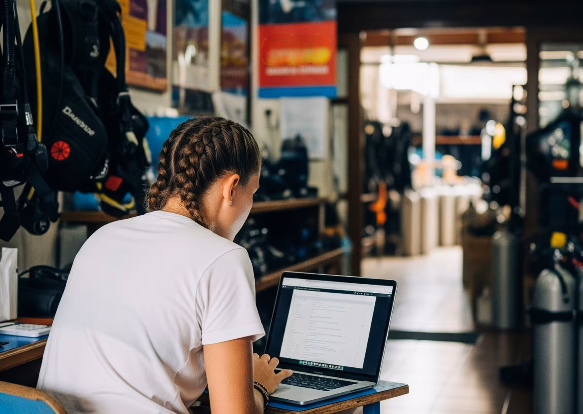 Dive center team discussing SEO strategies