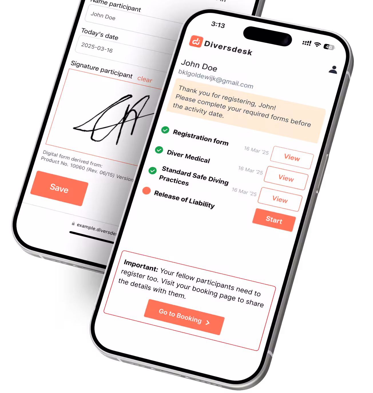 diversdesk group booking example on a phone